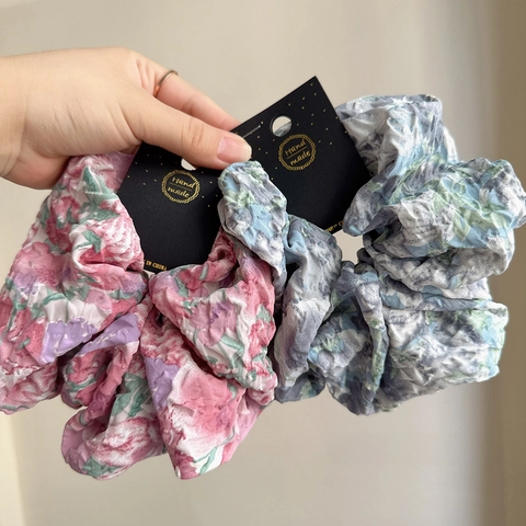 Scrunchie Floreale Oversize Tessuto Retro Pieghettato Elastico Legatura Per Capelli Supporto Per Coda Di Cavallo Accessorio Da Polso Stile Francese Donne