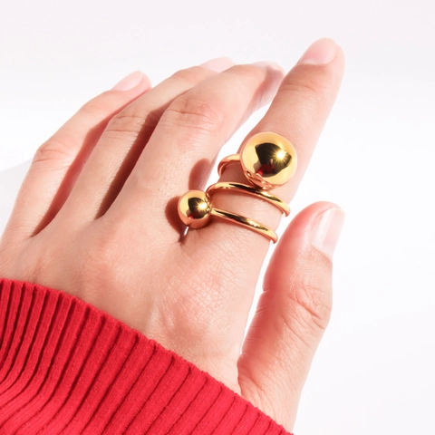 Minimalist Spiral Sphere Brass Ring For Women Men Hip Hop Personalized Gold Silver Plated Orbital Wide Band Adjustable Finger Ring Jewelry