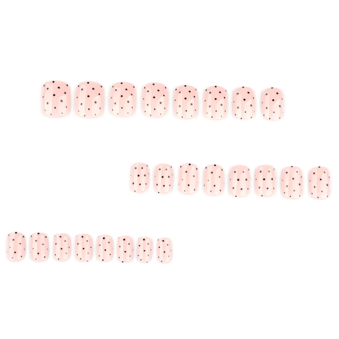 Unghie A Pressione Corte Quadrate Base Rosa Motivo A Pois Neri Unghie Finte Lucide Per Manicure Quotidiana