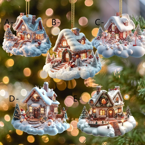 Ornamento Casa Di Natale Acrilico Neve Nuvola Pendente Decorazione Albero Di Natale Interno Auto Retrò