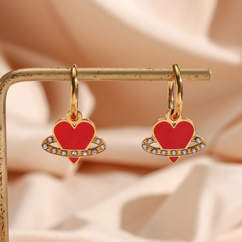Edelstahl Zirkonia Rotes Herz Saturn Orb Anhänger Halskette Für Damen Mode Emaille Planet Schmuck Geburtstagsgeschenk