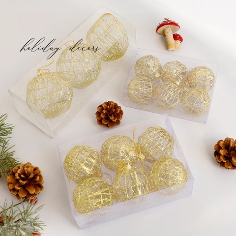 Weihnachtsbaumkugeln Hohl Metallgitter Eisen Hängedekoration Gold Glitzer Für Feiertagsbaum Party Heimdekor Funkelnd