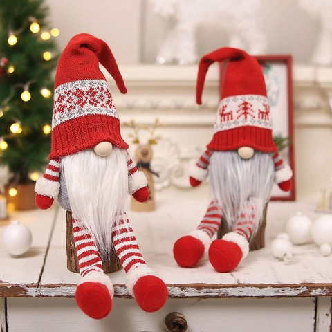 Gnomo Di Natale Peluche Bambola Senza Volto Gambe Lunghe Cappello Renna Fatto A Mano Ornamento Decorazione Casa