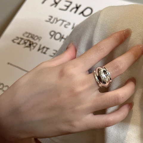 S925 Sterlingsilber Minimalistisch Verstellbarer Ring Nischen Design Geometrisch Breit Welle Fingerring Schmuck Für Damen