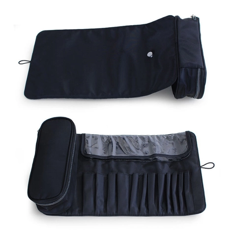 Portable Makeup Brush Organizer Bag Roll Up Foldable Waterproof Nylon Travel Cosmetic Tools Storage Pouch
