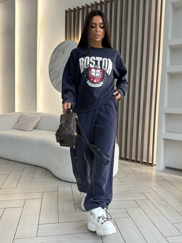 Pur Coton Sweat Pullover Et Pantalon Long À Taille Haute Vintage Sport Loisirs Streetwear Style Collège Américain Femmes