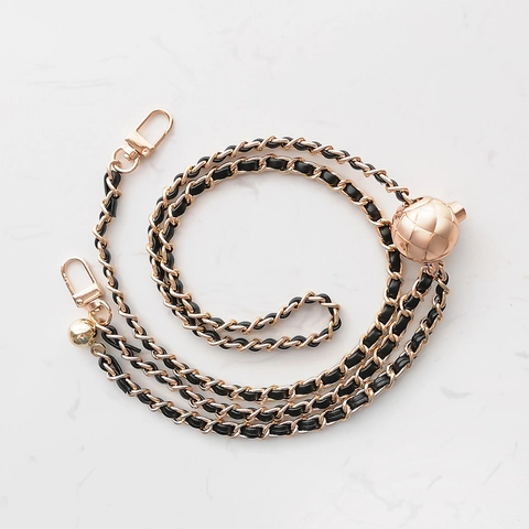 Replacement Bag Strap Chain Woven PU Leather Metal With Adjustable Ball Slider Rotating Hooks For Handbags