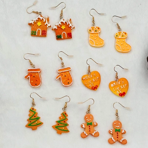 Resin Christmas Earrings Gingerbread Man Tree House Socks Gloves Heart Festive Holiday Jewelry For Women Girls