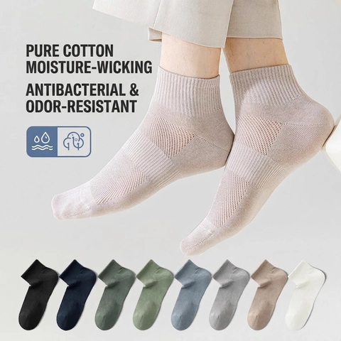 Calze Alla Caviglia Uomo Mesh Traspirante Misto Cotone Antibatterico Anti Odore Casual Sport Colore Solido Costine