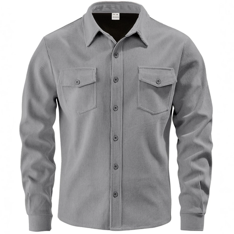 Men Long Sleeve Corduroy Shirt Jacket Button Down Lapel Casual Solid Color Work Shacket Top With Dual Pockets Fashion