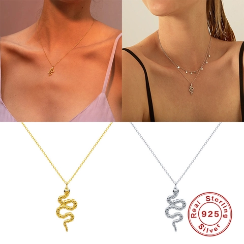 S925 Sterlingsilber Schlange Anhänger Halskette Minimalistisch Gewickeltes Design Strass Schlüsselbein Kette Schmuck Damen