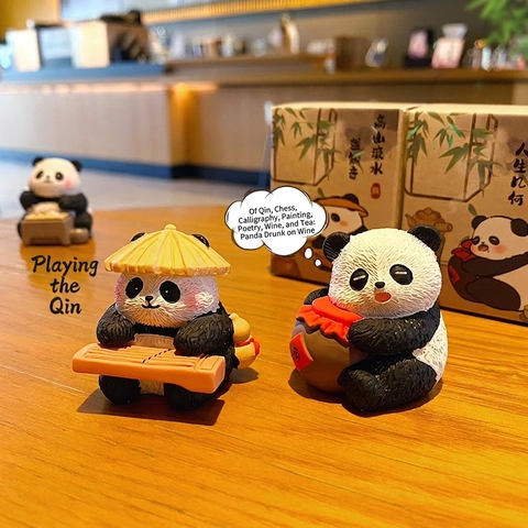 Figurine De Panda En Résine Mignonne Ornement Style Chinois Culture Traditionnelle Décor De Bureau Tableau De Bord De Voiture Statues Miniatures