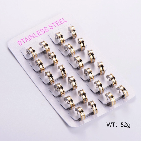 Pendientes De Aro De Moda Tono Dual Oro Plata Color Acero Inoxidable Minimalista Ranurado Huggie Para Mujer
