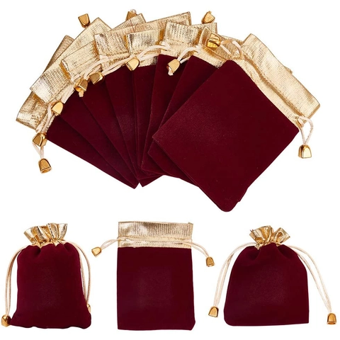 Velvet Drawstring Jewelry Bags With Gold Trim Gift Packaging Pouch For Wedding Favors Soft Velvet Elegant Small Storage
