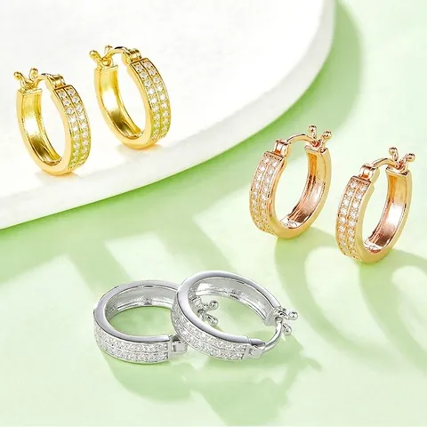 Dubbelrijige Moissaniet Huggie Oorringen 925 Sterling Zilver Elegante Luxe Sieraden Voor Dames Meisjes