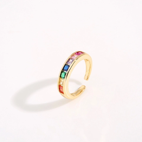 Anillo De Cobre Y Circonita De Arcoiris Para Mujer Joyas Geométricas Coloridas Ajustables Abiertas Chapadas En Oro Moda