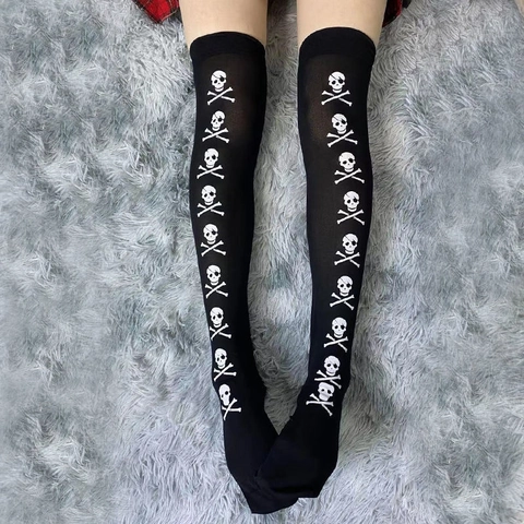 Calze Sopra Il Ginocchio Halloween Gotico Teschio Sangue Ragnatela Pipistrello Fiocco Cosplay Cotone Donna