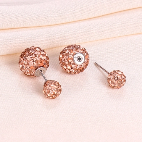 Orecchini a Bottone Shamballa in Argento Sterling 925 con Sfera di Cristallo per Donna Orecchini a Sfera Doppia con Strass Gioielli Stile Dolce