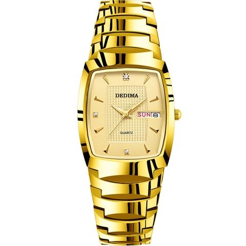 Luxe Heren Dames Koppels Quartz Horloge Tonneau Roestvrij Staal Legering Strass Dubbele Kalender Waterdicht Zakelijk Polshorloge