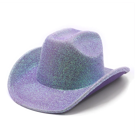 Cappello Da Cowboy Western Glitter Paillettes Filo Metallico Tesa Larga Jazz Scena Performance Festa Per Donna Uomo