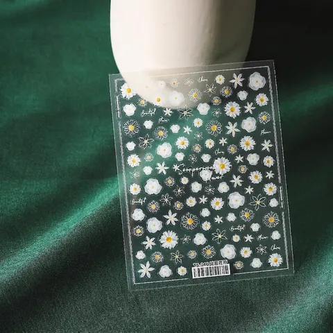 Selbstklebende Nail Art Aufkleber Weiße Gänseblümchen Blumen Designs Transparente Geprägte Abziehbilder DIY Maniküre Dekorationen