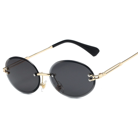 Randlose Ovale Sonnenbrille Metallrahmen UV400 Schutz Farbverlauf Gläser Mode Trendige Brillen Für Damen Herren
