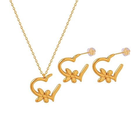 Gioielli In Acciaio Al Titanio Collana E Orecchini Cuore Fiore Design Cavo Placcato Oro Accessori Moda Per Donne