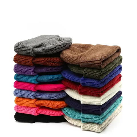 Strickmütze Beanie Einfarbig Geripptes Acryl Warm Winter Umschlagmütze Für Outdoor Sport Unisex Casual