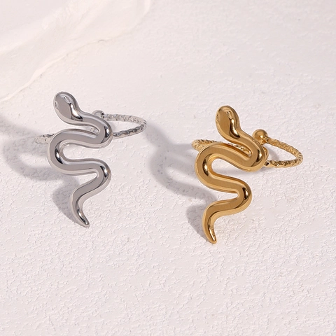 Anillo Abierto Con Forma De Serpiente Acero Inoxidable Chapado En Oro De 18K Joyería Moda Ajustable Para Mujer Pulido