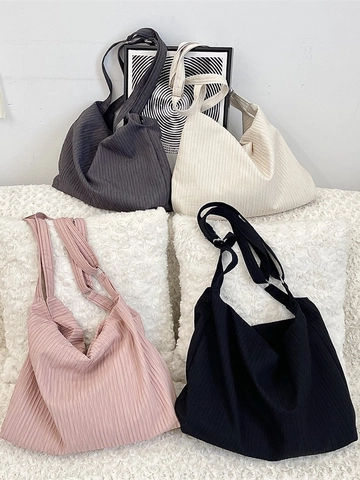 Damen Plissierte Umhängetasche Große Kapazität Polyester Gestreifte Tote Verstellbarer Riemen Koreanischer Stil Lässig