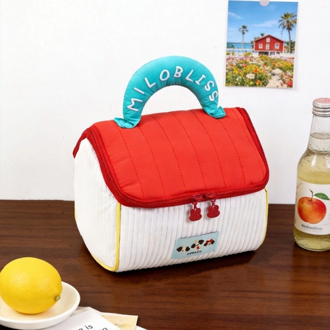 Neceser Acolchado En Forma De Casa Organizador De Maquillaje Portátil Viaje Estuche De Tocador Mango Cremallera Doble Lindo