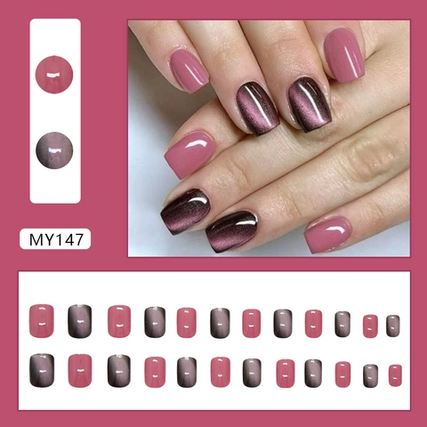 Kunstnagels Cat Eye Roze Rood Paars ABS Plastic Kort Vierkant Rond Glanzend Magnetisch Afneembaar Voor Vrouwen