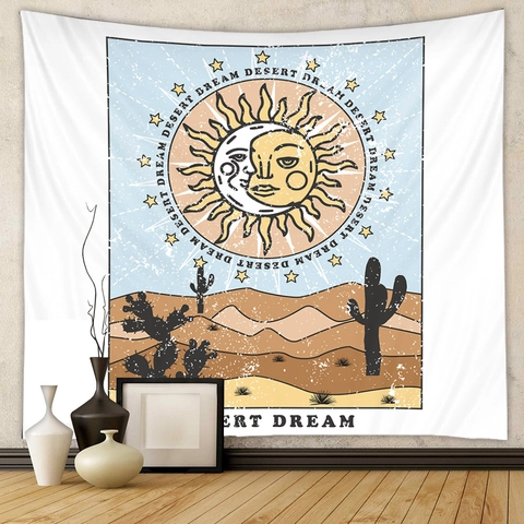 Arazzo Da Parete Boemo Tessuto Poliestere Mistico Sole Luna Farfalla Deserto Girasole Arredamento Vintage