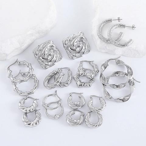 304 Stainless Steel Earrings For Women Irregular Geometric Hoop C-Shape Minimalist Versatile Fashion Jewelry