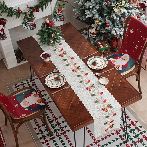 Kerst Tafelloper Kant Polyester Bellen Borduurwerk Kwastjes Vakantie Dineren Feest Decoratie Amerikaanse Stijl Wit
