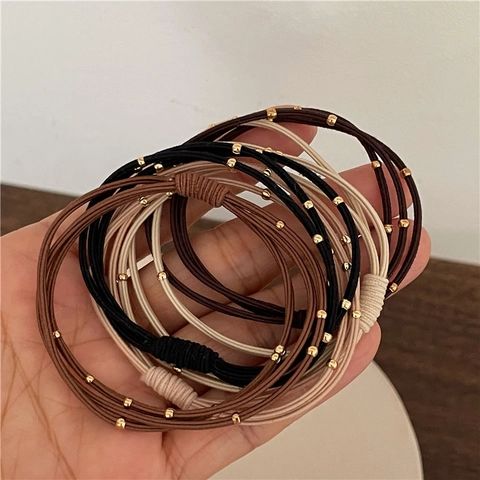 Gomas De Pelo De Triple Capa Alta Elasticidad Con Cuentas Doradas Estilo Coreano Simple Para Mujeres