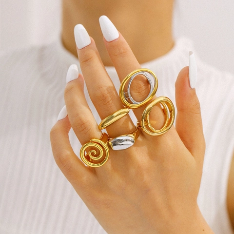 Anillos Geométricos De Acero Inoxidable Para Mujer Chapados En Oro De 18K Anillo De Dedo Hueco En Espiral Joyería