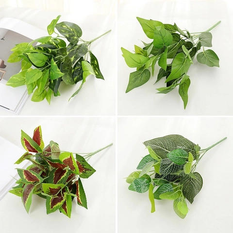 Bouquet De Plantes Artificielles Réalistes Fausse Verdure En Plastique Feuilles De Simulation Pour Mur Fond De Mariage Décoration Intérieure