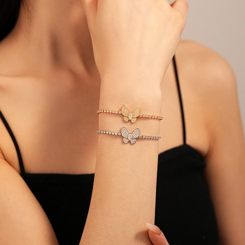 Zirkon Schmetterling Armband Kupfer Verstellbar Bolo Schieber Tennis Kette Funkelnder Zarter Schmuck Für Damen Elegantes Geschenk