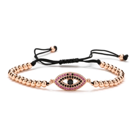 Evil Eye Armband Kupfer Mikro Pave Zirkon Verstellbares Geflochtenes Seil Perlen Ethnischer Schmuck Unisex