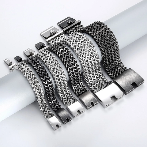 Pulsera Para Hombre Acero Inoxidable Tejido Pesado Cadena Hueso De Dragón Ancha Gruesa Estilo Punk Rock Joyería
