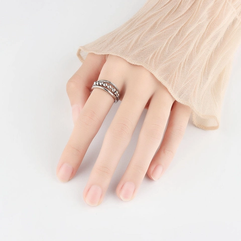 Bague Simple en Cuivre avec Perles Rotatives contre l'Anxiété pour Femme Ajustable Anneau Anti-Stress Bijoux Fantaisie