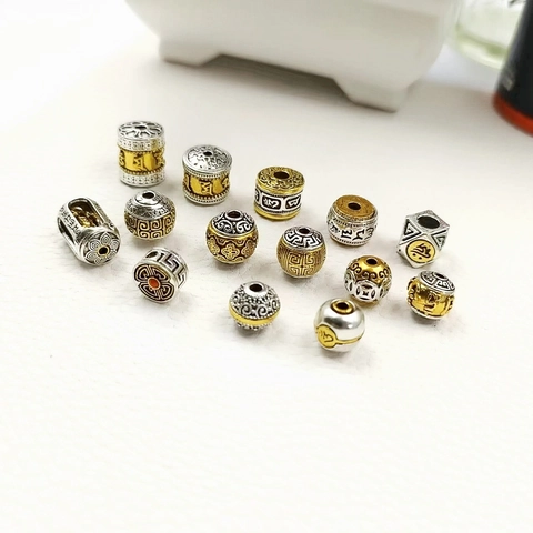 Alloy Perlen Tibetischen Stil Zweifarbige Sechs Silben Mantra Buddhistische Abstandshalter Für DIY Schmuckherstellung