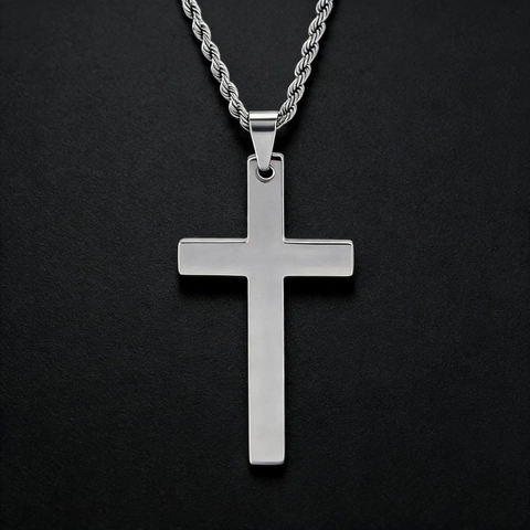 Polierte 316L Edelstahl Kreuz Anhänger Halskette Mit Seilkette Für Herren Damen Hip Hop Religiöser Schmuck