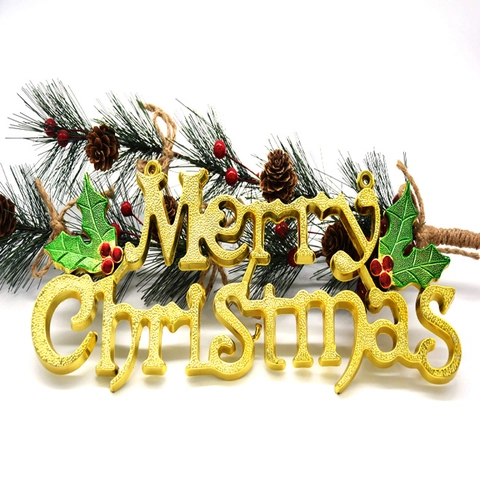 Merry Christmas Insegna Lettere 3D Plastica Glitter Ornamento Da Appendere Per Albero Di Natale E Corona Decorazione Festiva Oro Argento