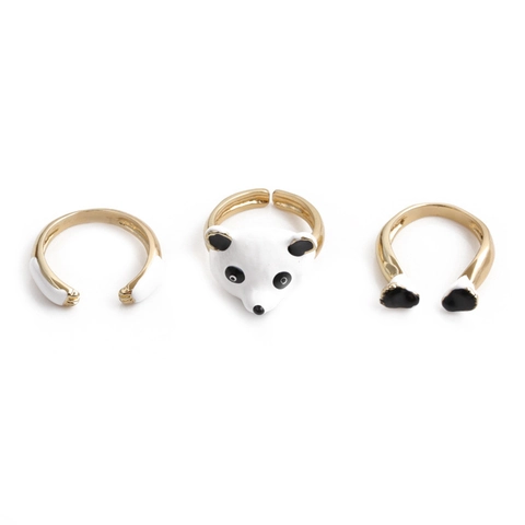 Cute Panda Head And Claw Rings Copper Gold Plated Enamel Open Adjustable Finger Jewelry For Women
