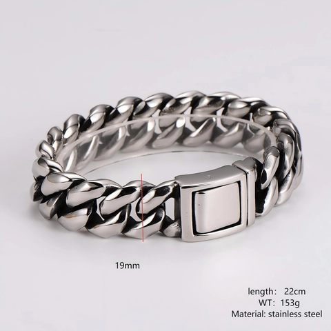 Pulsera De Cadena Cubana Para Hombre Acero Inoxidable Pesada Ancha Hip Hop Punk Pulida Joyería Streetwear