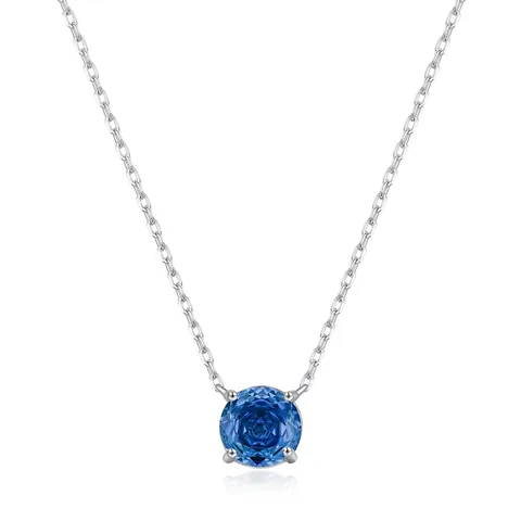 Runde Blaue Zirkon Anhänger Halskette 925 Sterling Silber Funkelnde Elegante Schmuck Für Frauen Geschenk