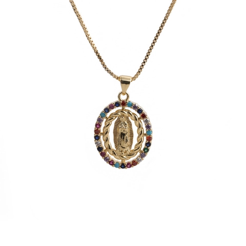 Religiöse Jungfrau Maria Hamsa Anhänger Halskette Vergoldetes Kupfer Zirkon Eingelegt Boxkette Modeschmuck Elegant Unisex