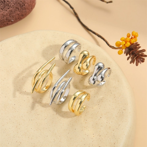 Anello Regolabile Aperto A Doppio Strato Retrò Minimalista Donna Rame Placcato Oro 14K Gioielli Forma Organica